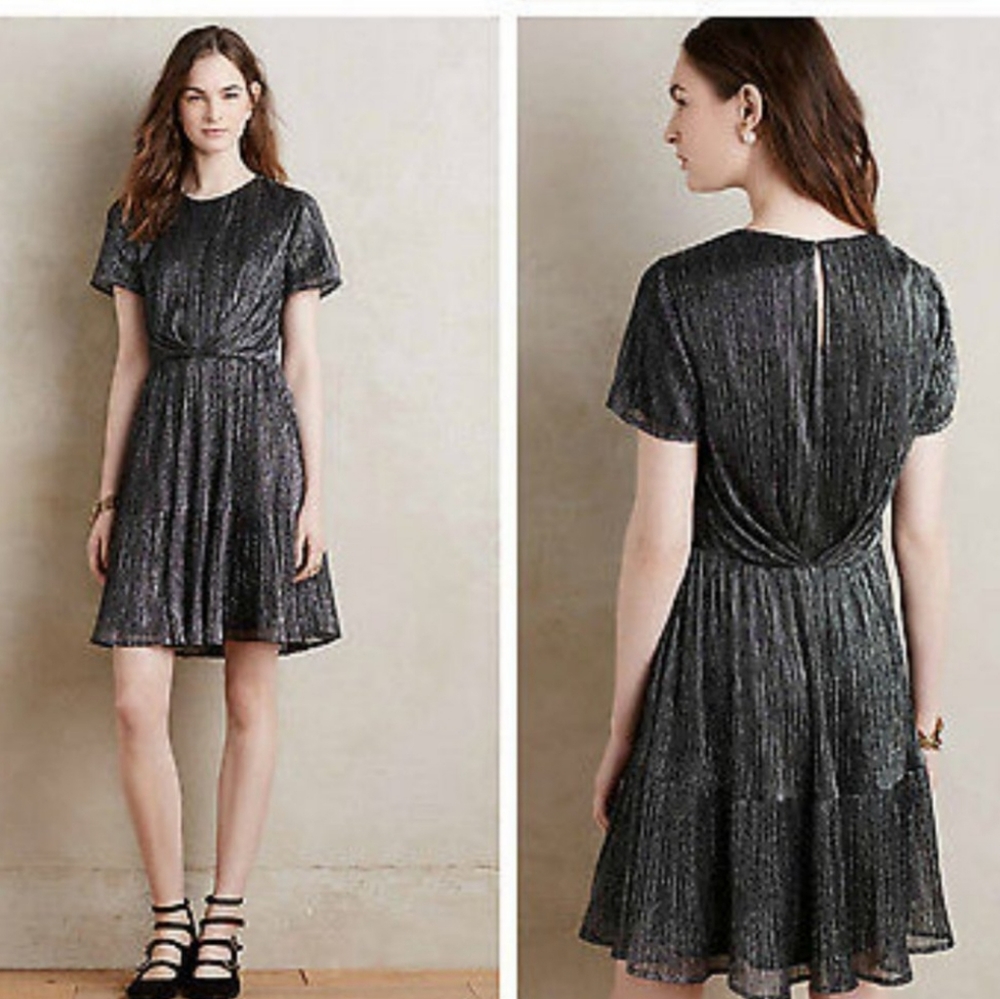 Anthropologie Harlyn Women's Size Small Silver Metallic Dress